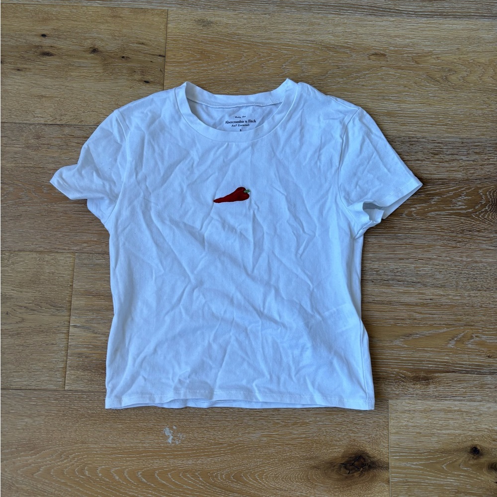 Abercrombie White T-Shirt with Red Pepper Embroidery
